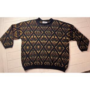 Stefano vintage‎ 1980s ladies graphic print sweater w/ 3/4 sleeves, crew neck. L